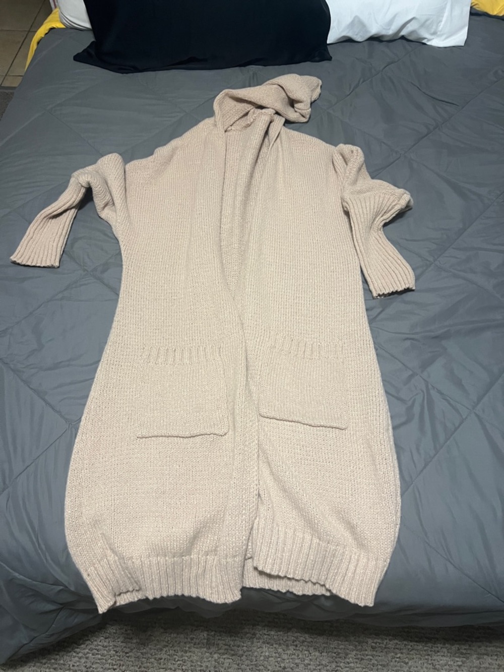Beige Open-Front Hooded Women's Sweater Cardigan